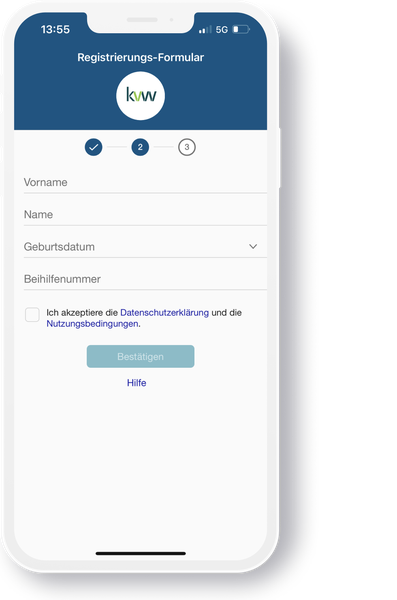 Bildschirm der App zur Registrierung eines neuen Benutzers
