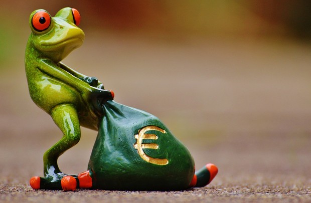 Dekorativ: Frosch mit Geldsack